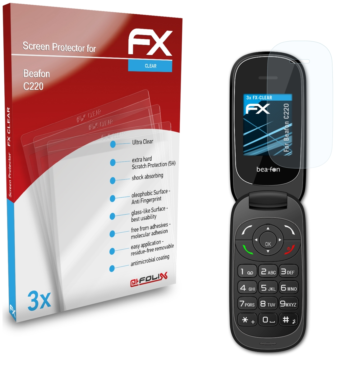 ATFOLIX 3x FX-Clear C220) Displayschutz(für Beafon