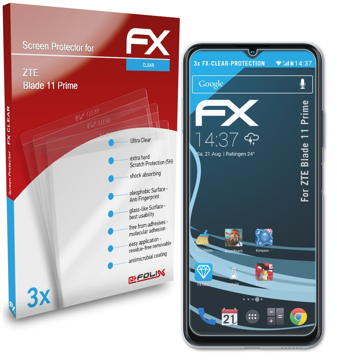 ATFOLIX Prime) 11 Displayschutz(für 3x ZTE Blade FX-Clear