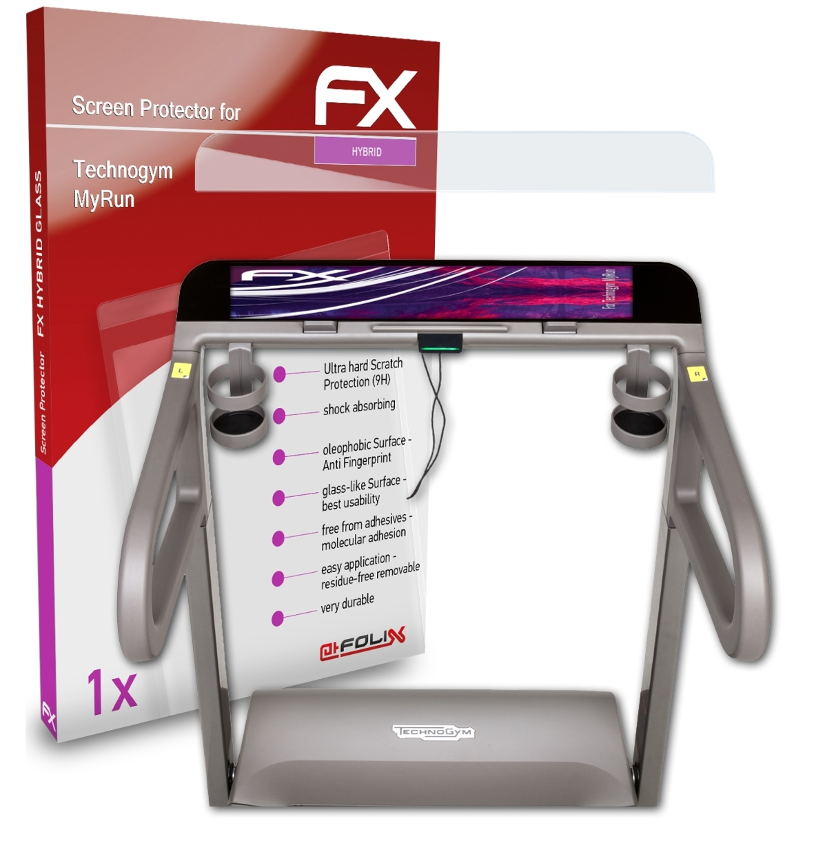 ATFOLIX FX-Hybrid-Glass Schutzglas(für Technogym MyRun)