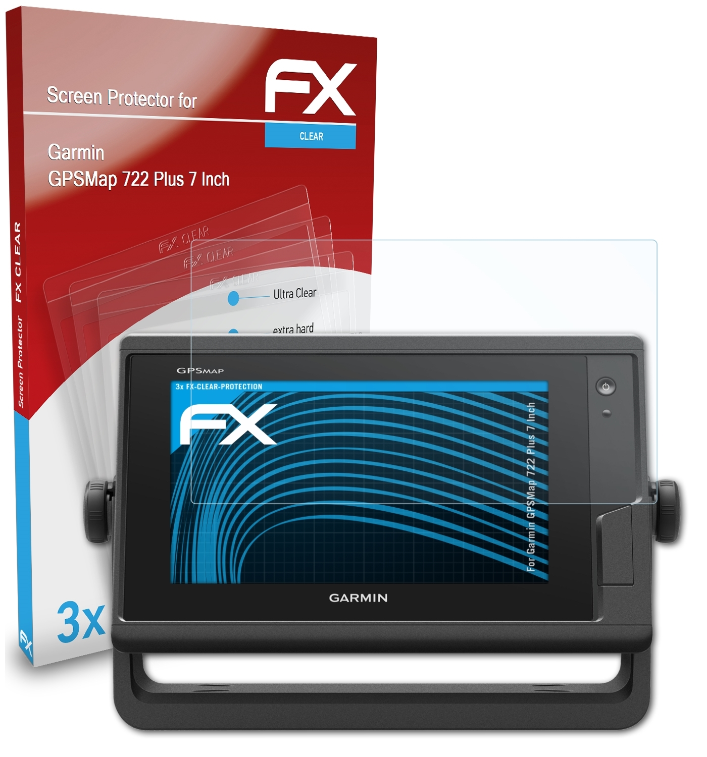 ATFOLIX 3x GPSMap Displayschutz(für Inch)) 722 Garmin FX-Clear (7 Plus