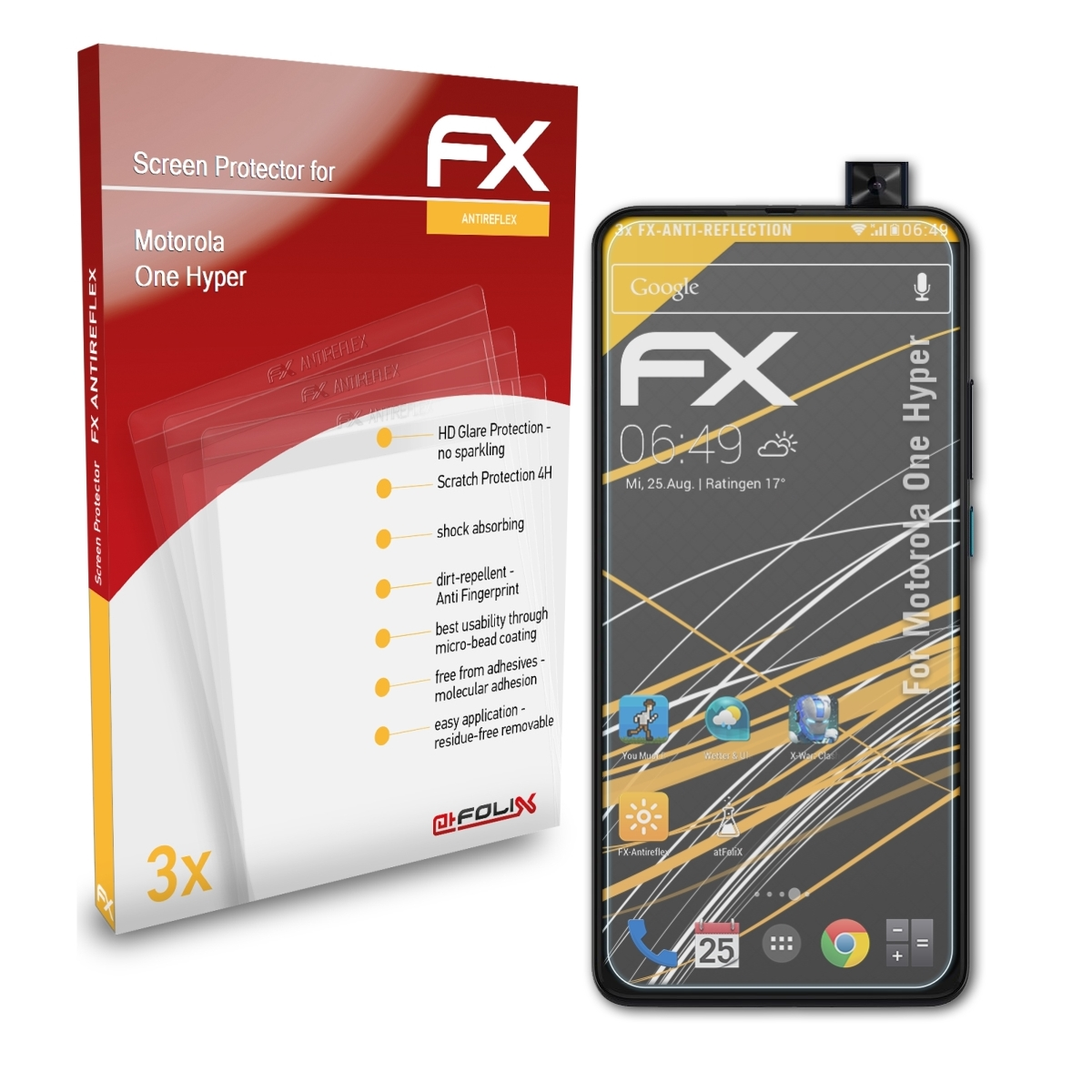ATFOLIX 3x FX-Antireflex Motorola Displayschutz(für Hyper) One