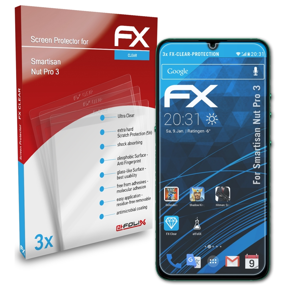 3x ATFOLIX Pro FX-Clear 3) Smartisan Nut Displayschutz(für