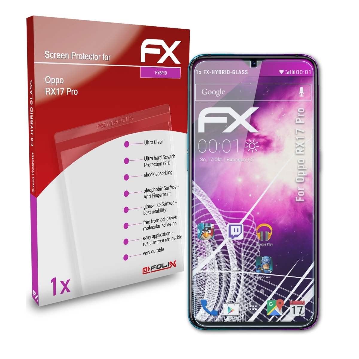 ATFOLIX FX-Hybrid-Glass Schutzglas(für RX17 Oppo Pro)