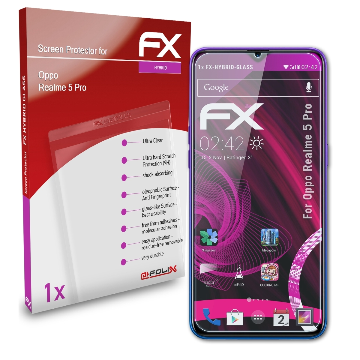 ATFOLIX FX-Hybrid-Glass Schutzglas(für Realme 5 Pro) Oppo
