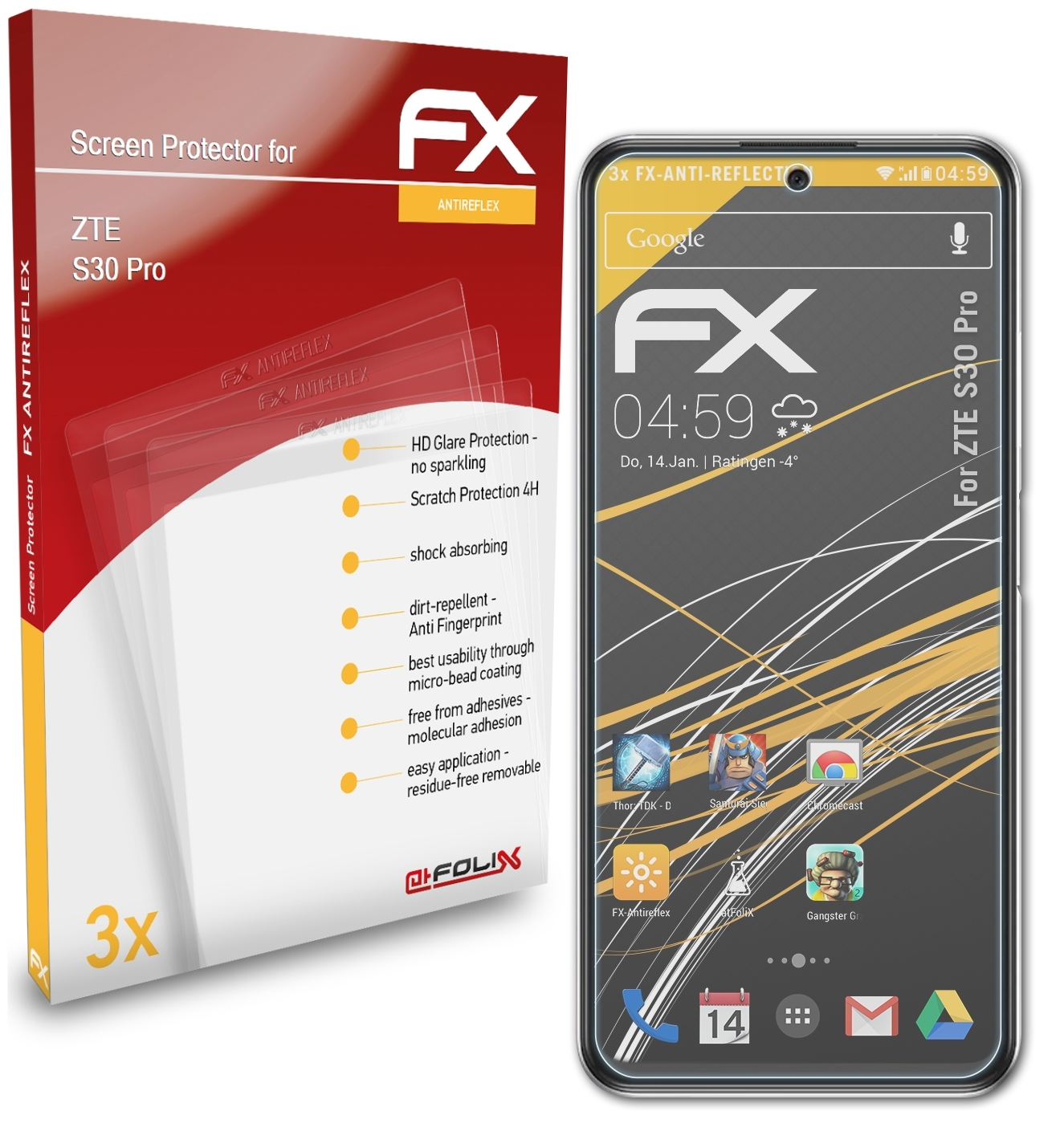 ATFOLIX 3x FX-Antireflex Displayschutz(für ZTE Pro) S30