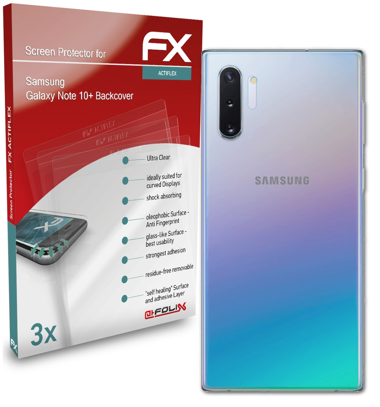 Note (Backcover)) Samsung Displayschutz(für Galaxy ATFOLIX 3x FX-ActiFleX 10+