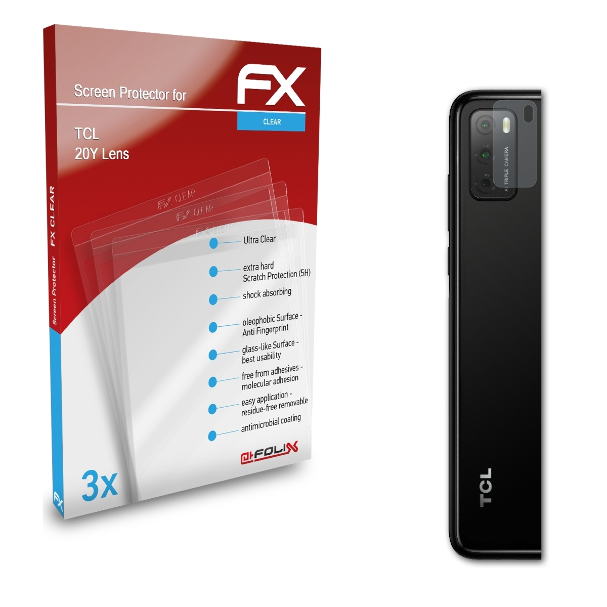 ATFOLIX 3x FX-Clear Displayschutz(für TCL 20Y Lens)