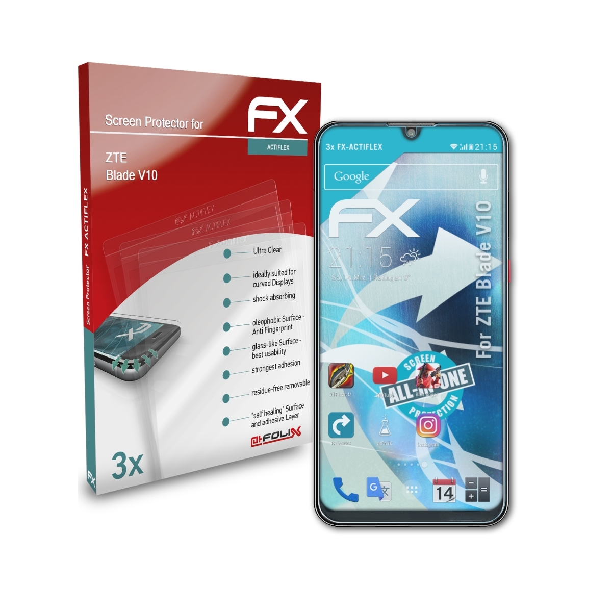 ATFOLIX 3x FX-ActiFleX Displayschutz(für Blade V10) ZTE