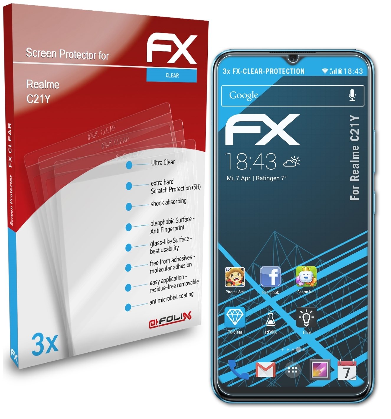 ATFOLIX 3x Displayschutz(für Realme C21Y) FX-Clear