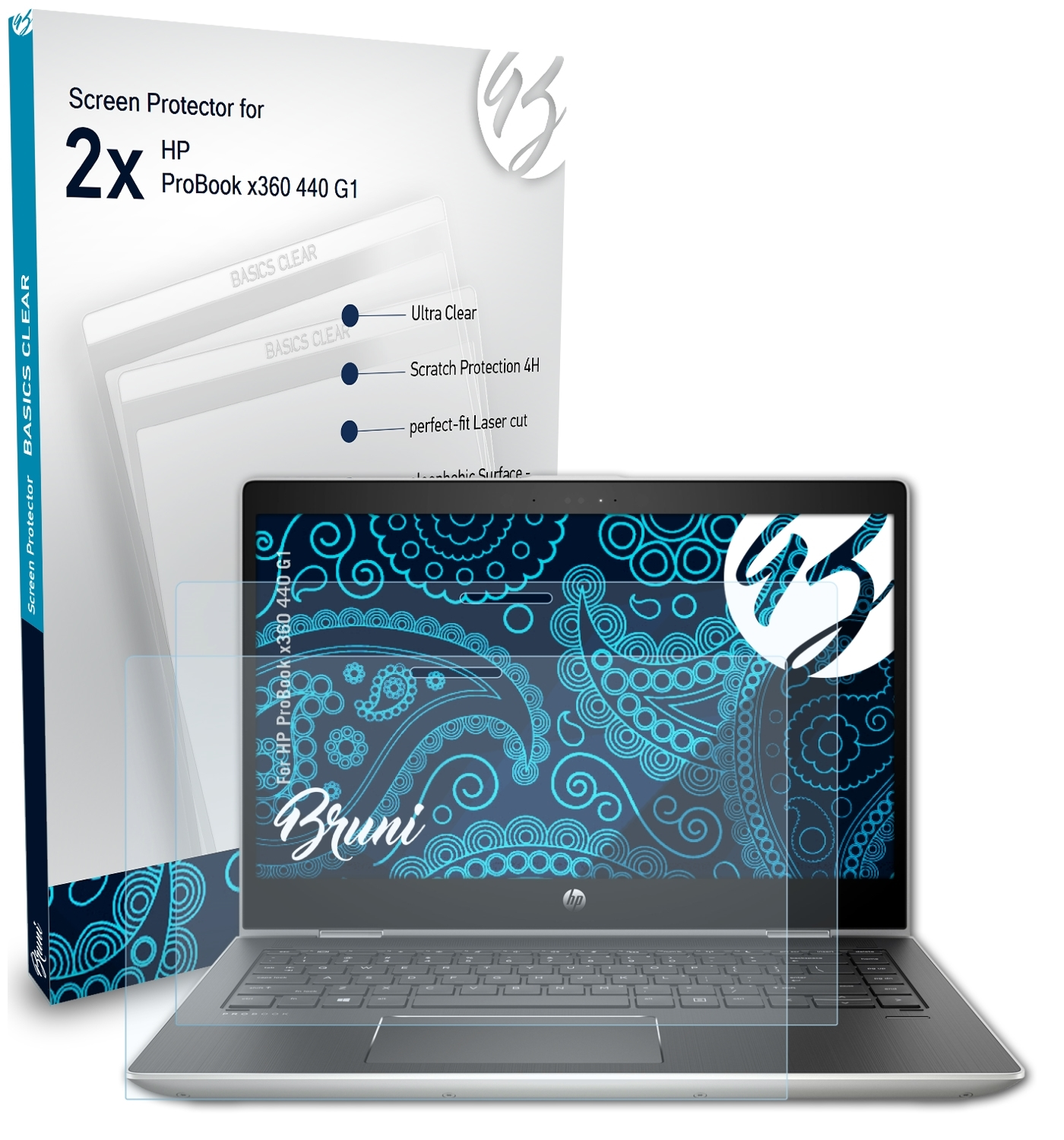2x Basics-Clear x360 BRUNI G1) ProBook Schutzfolie(für 440 HP