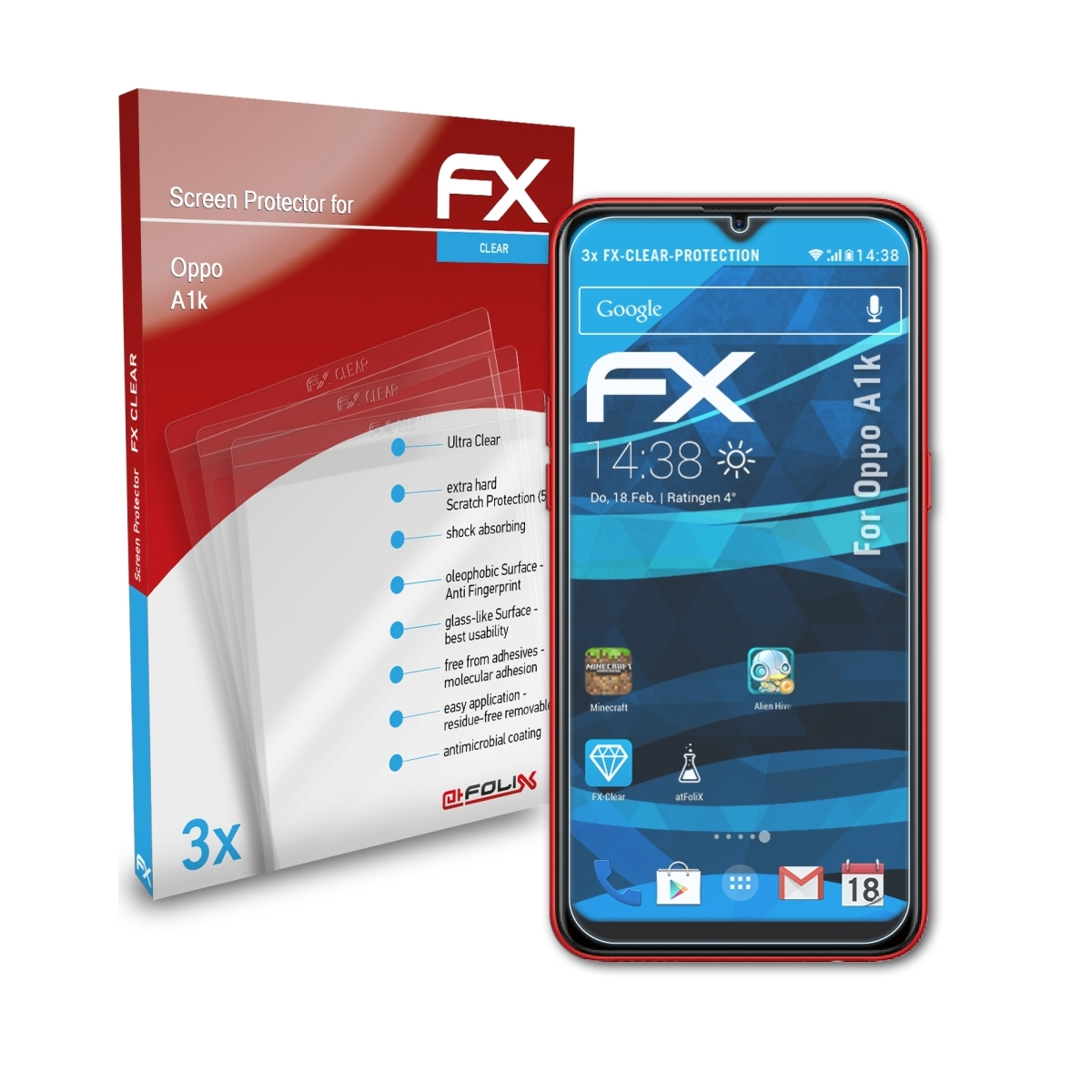 Displayschutz(für ATFOLIX A1k) 3x Oppo FX-Clear