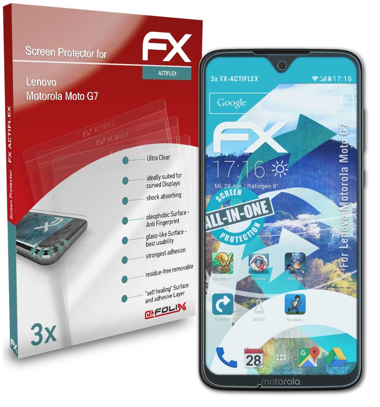 ATFOLIX 3x FX-ActiFleX Displayschutz(für Lenovo G7) Moto Motorola