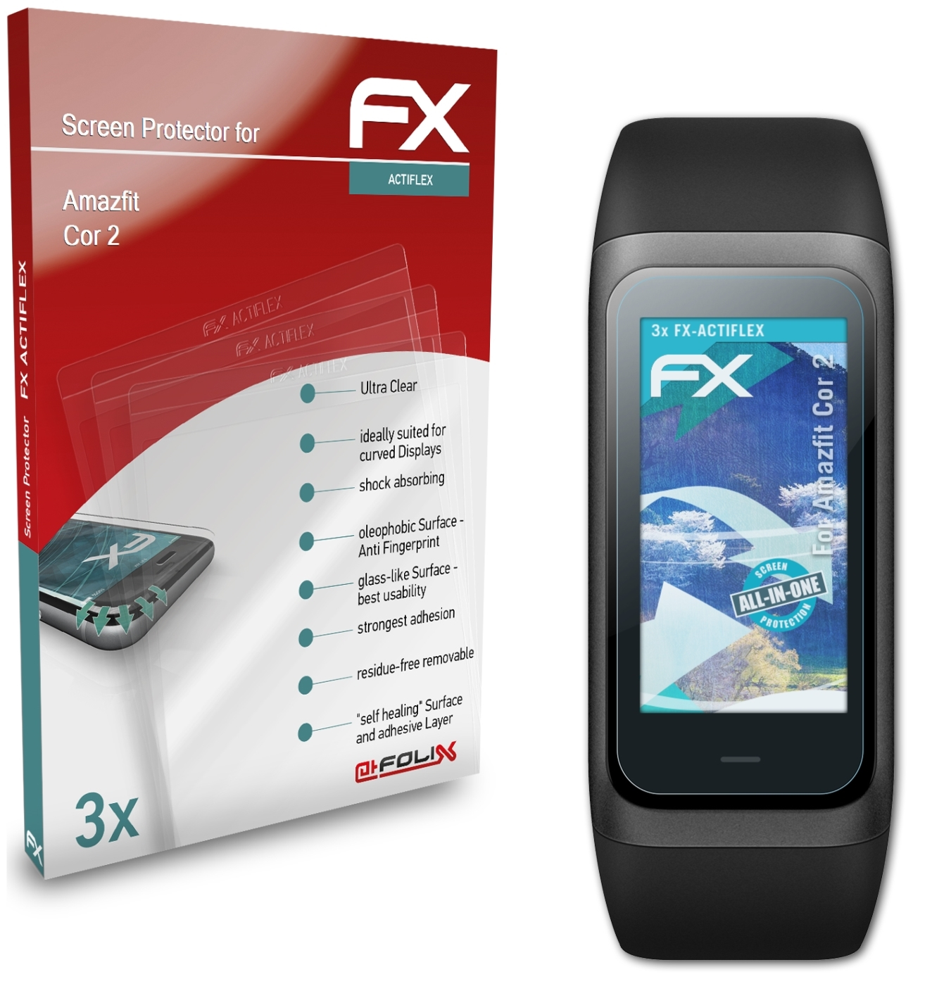 ATFOLIX 3x FX-ActiFleX Displayschutz(für 2) Amazfit Cor