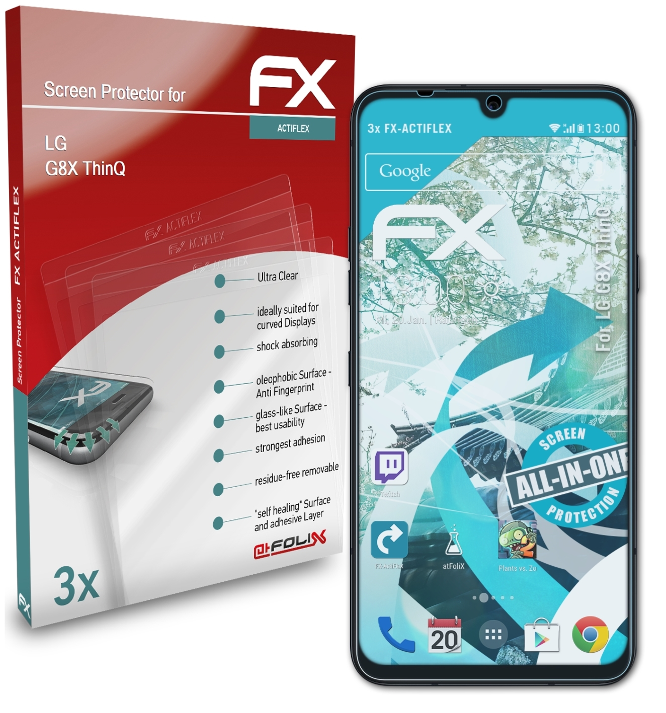ATFOLIX 3x Displayschutz(für ThinQ) FX-ActiFleX G8X LG