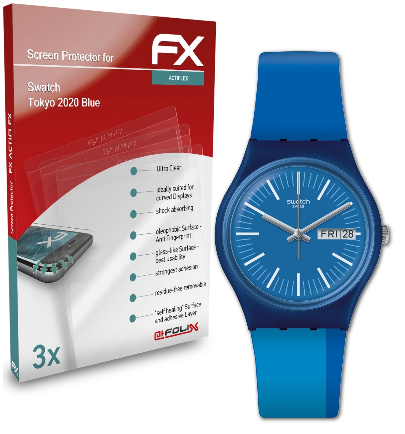 3x Displayschutz(für 2020 Tokyo FX-ActiFleX Swatch ATFOLIX Blue)