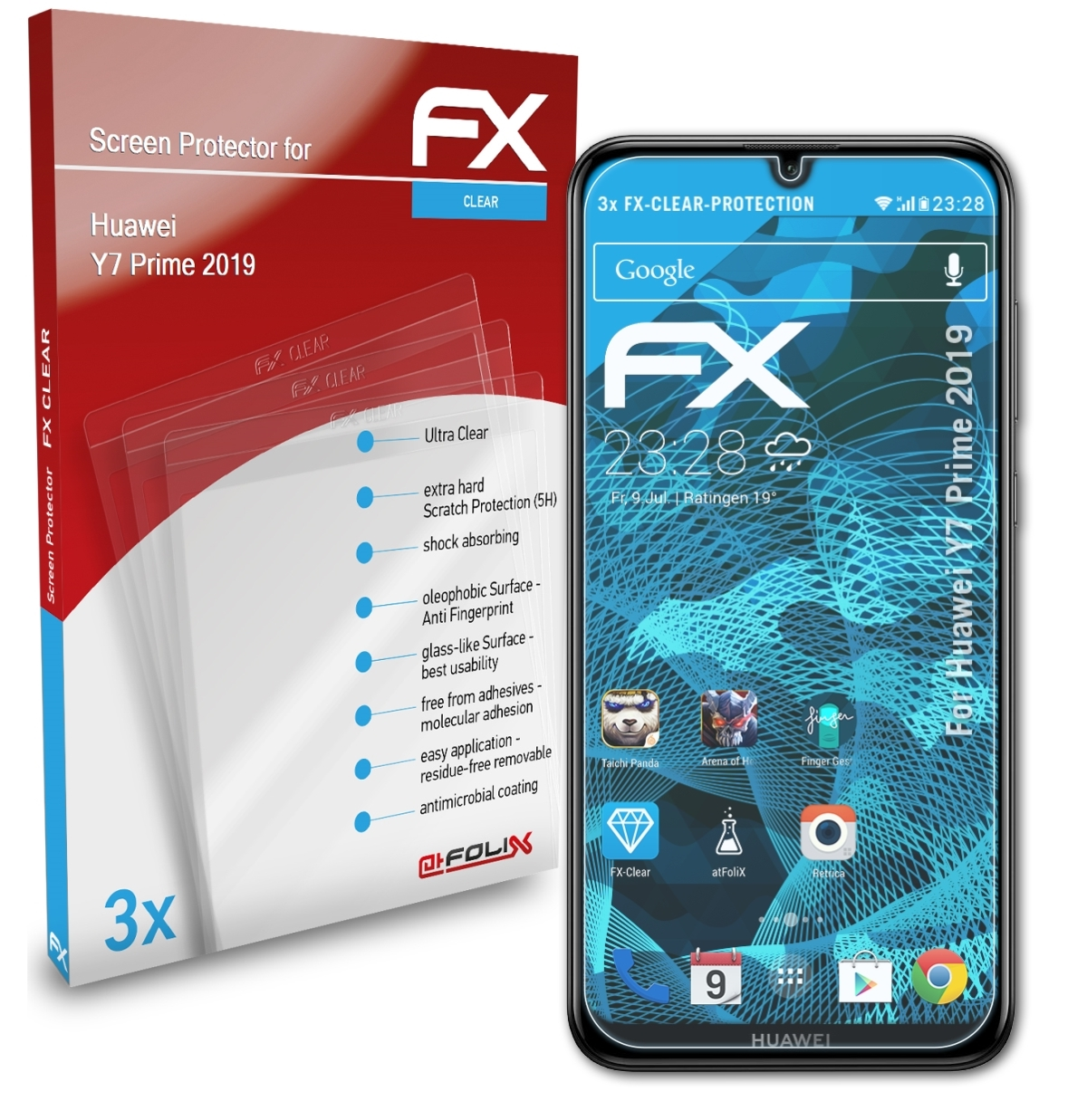 ATFOLIX 3x FX-Clear Displayschutz(für 2019) Huawei Y7 Prime