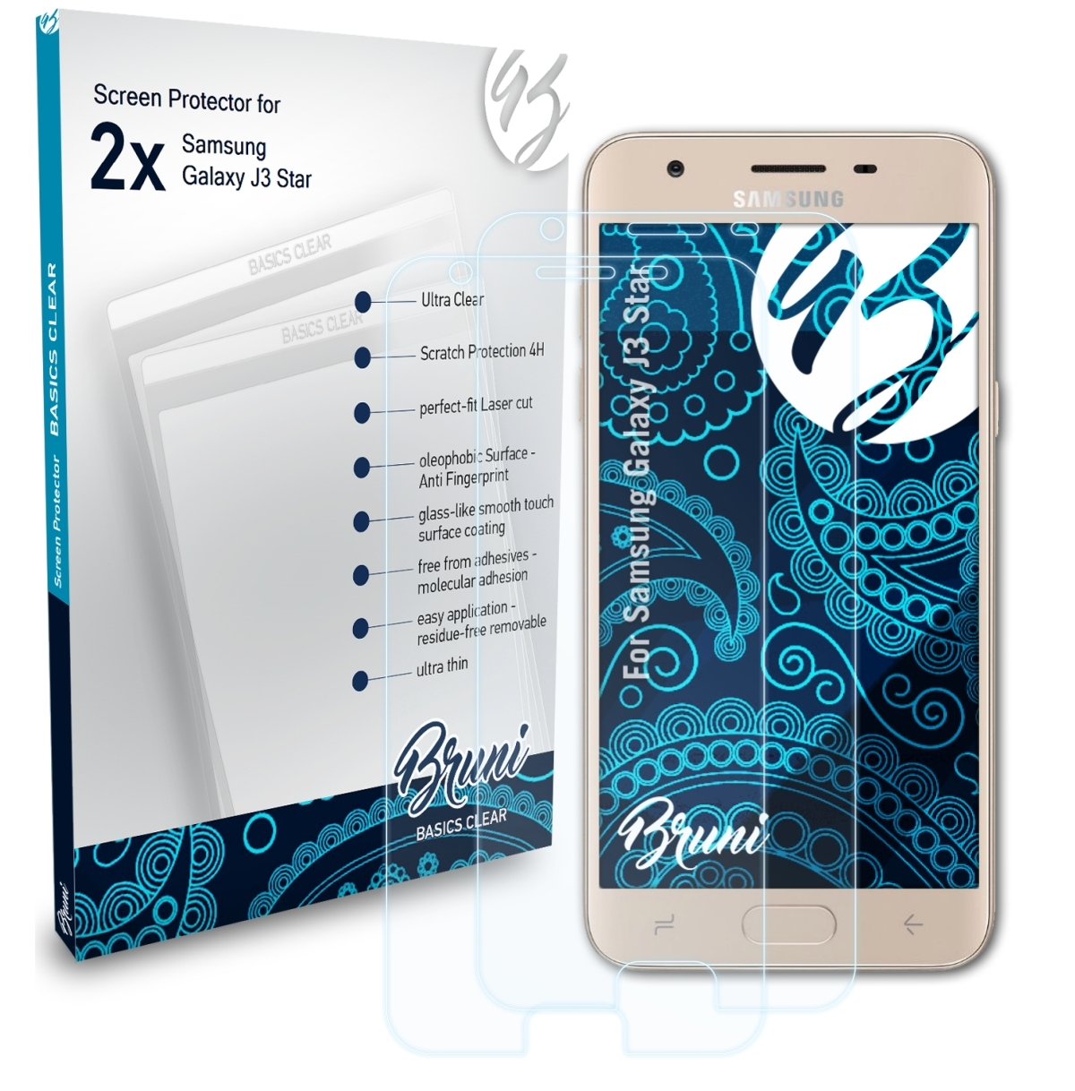 BRUNI 2x Basics-Clear J3 Star) Galaxy Samsung Schutzfolie(für