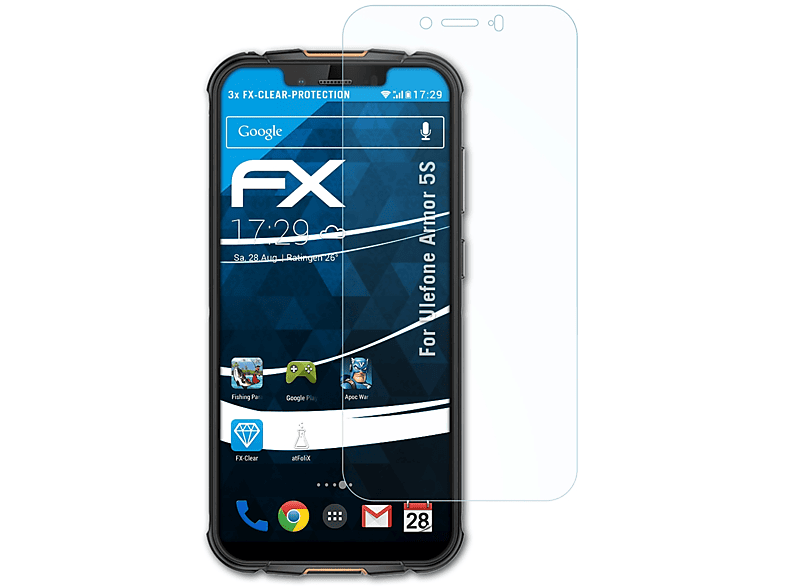 ATFOLIX 3x FX-Clear Displayschutz(für Ulefone Armor 5S)