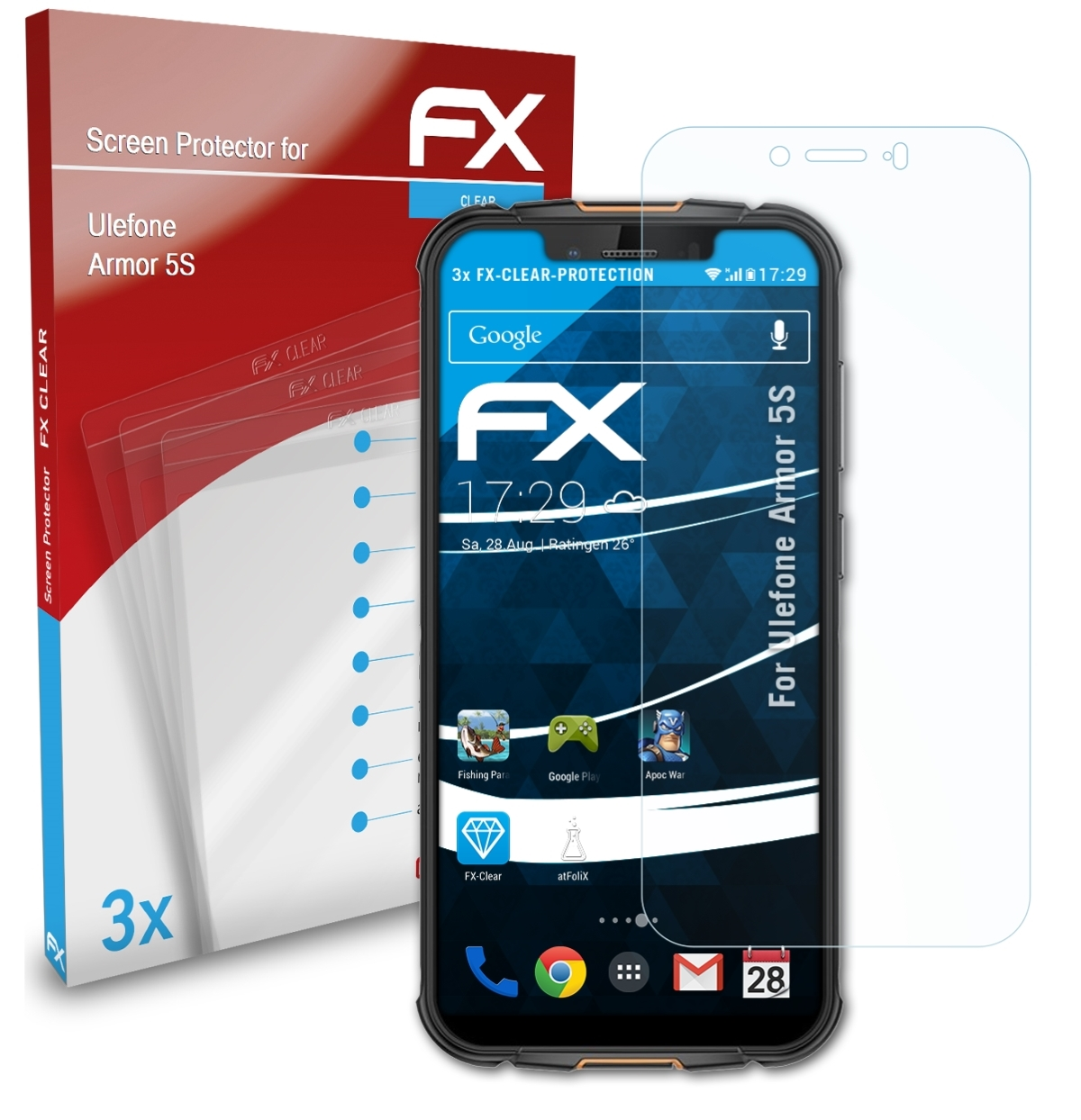 ATFOLIX 3x Armor Displayschutz(für 5S) FX-Clear Ulefone