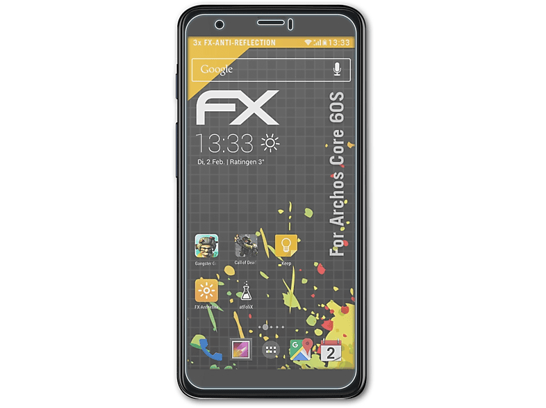 ATFOLIX 3x FX-Antireflex Displayschutz(für Archos 60S) Core