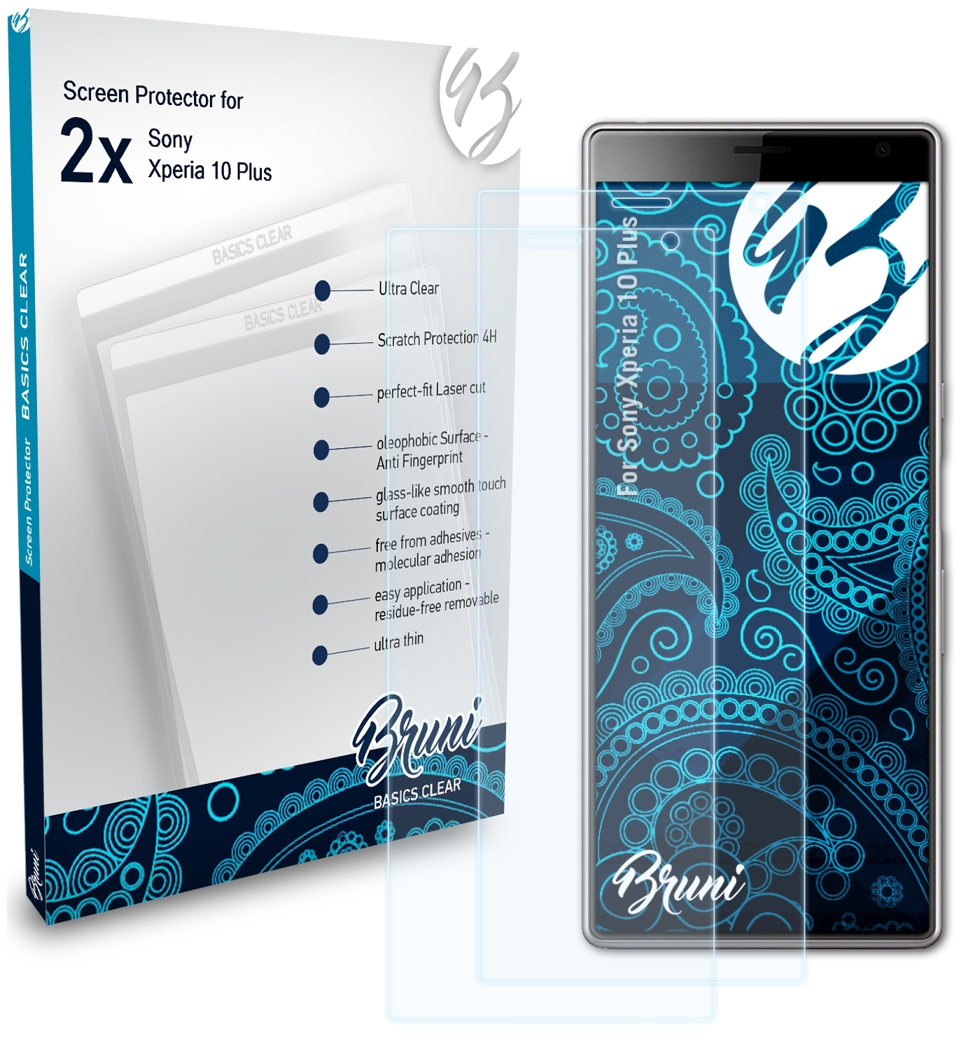 BRUNI 2x Basics-Clear Schutzfolie(für Sony Plus) 10 Xperia