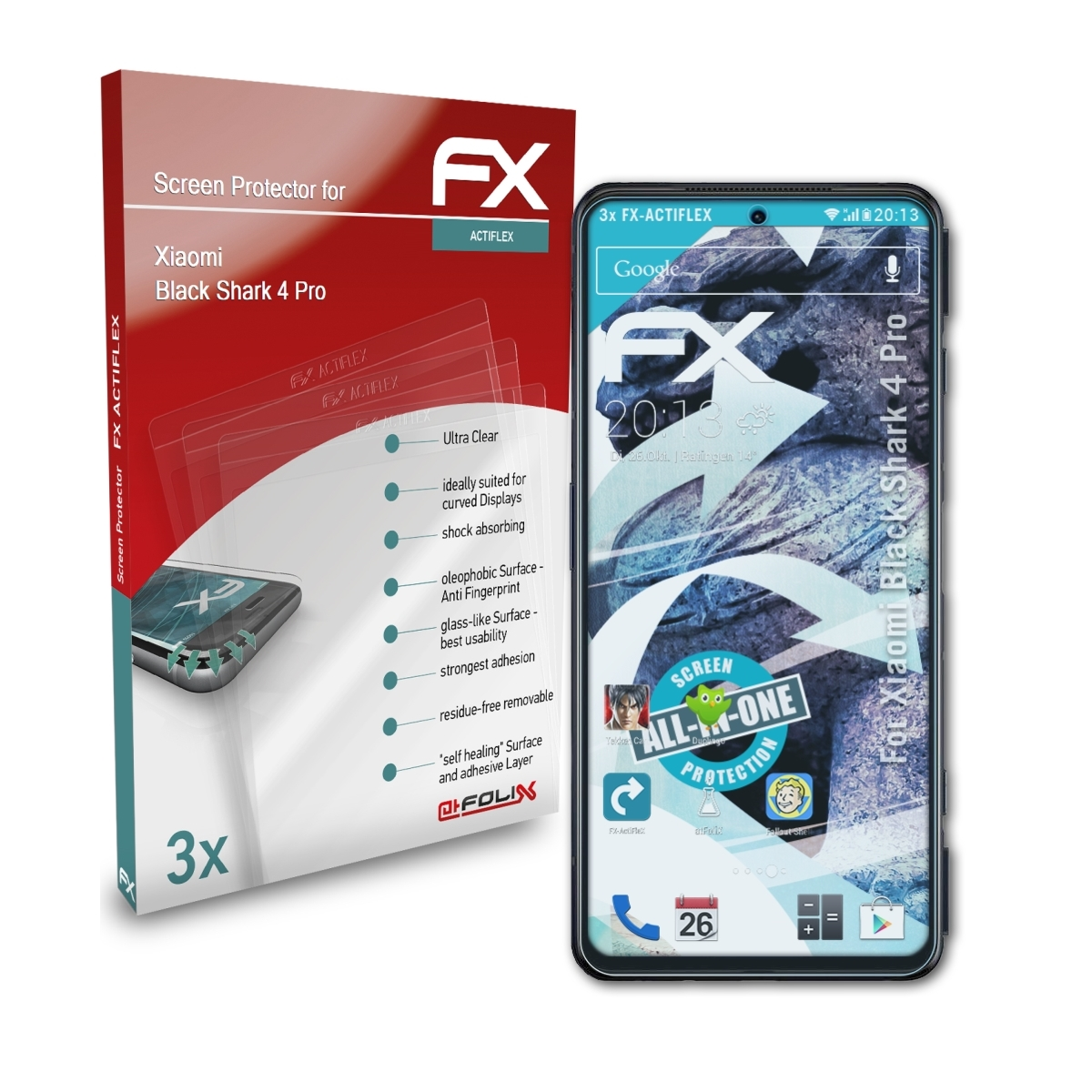 ATFOLIX Displayschutz(für Pro) Black 4 Shark 3x Xiaomi FX-ActiFleX
