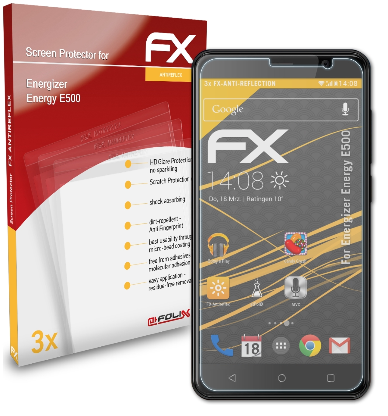 ATFOLIX 3x FX-Antireflex Displayschutz(für Energy E500) Energizer