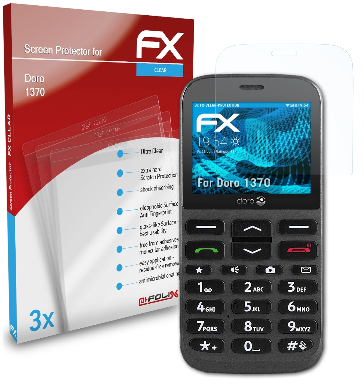 ATFOLIX 3x FX-Clear Displayschutz(für Doro 1370)