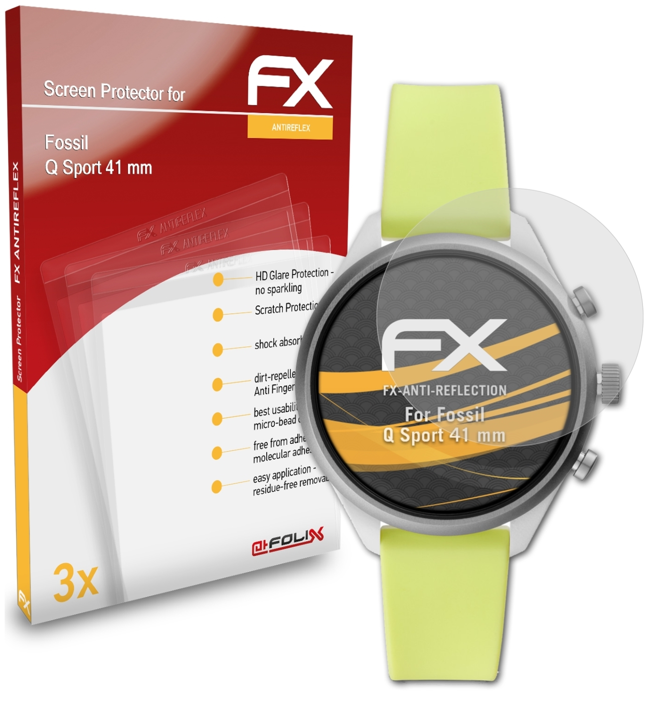mm)) Q ATFOLIX (41 3x Sport FX-Antireflex Displayschutz(für Fossil
