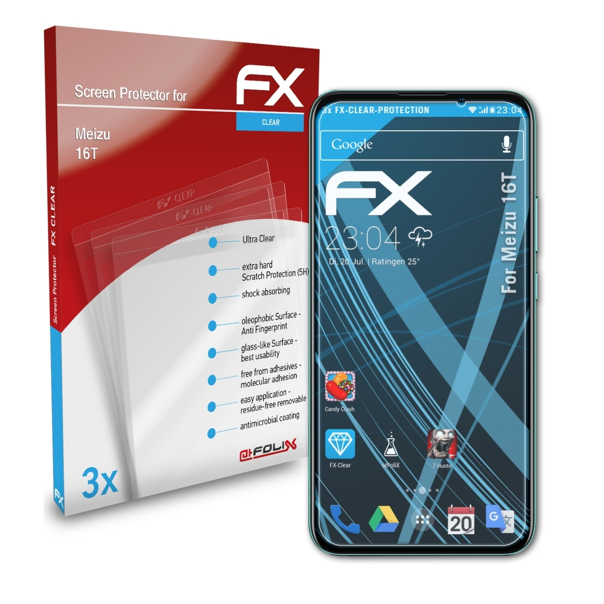 FX-Clear ATFOLIX Displayschutz(für Meizu 16T) 3x