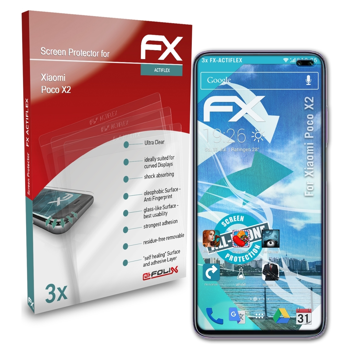 ATFOLIX 3x FX-ActiFleX Displayschutz(für Xiaomi X2) Poco