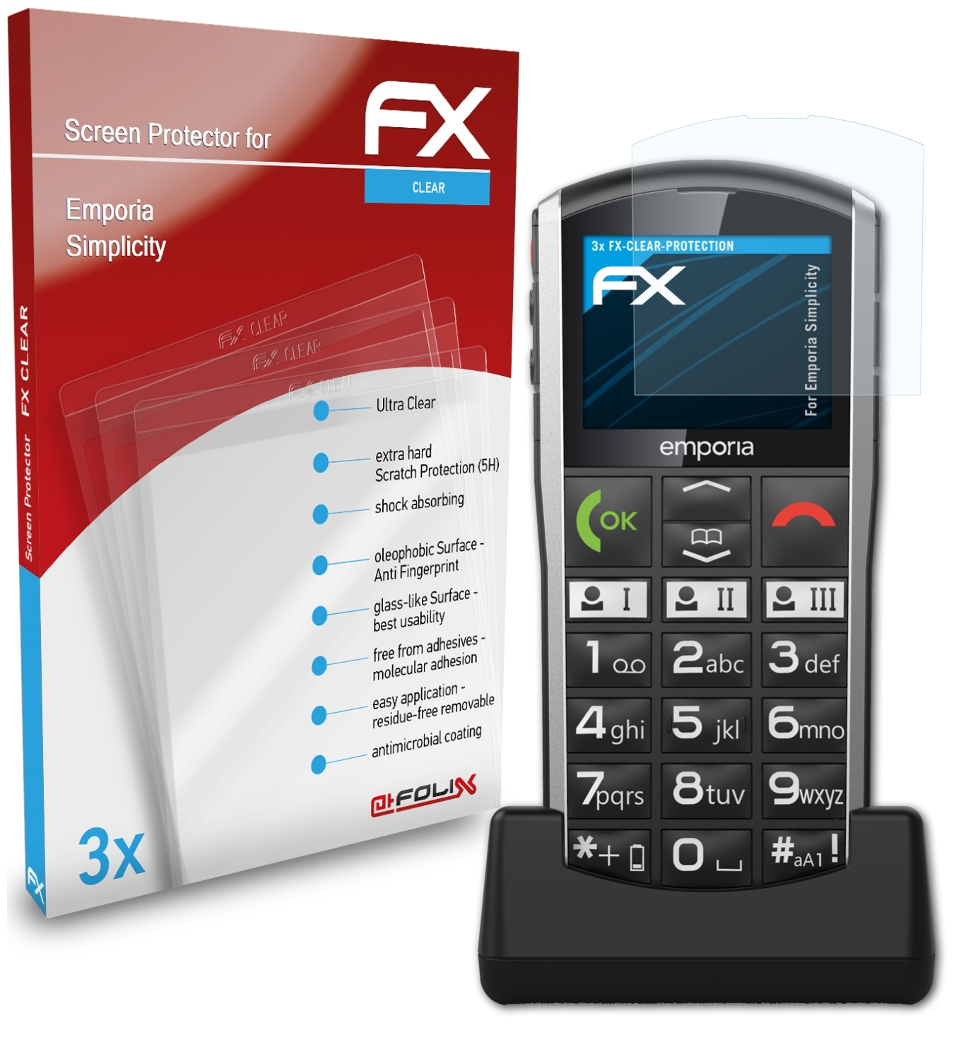 ATFOLIX 3x FX-Clear Displayschutz(für Emporia Simplicity)