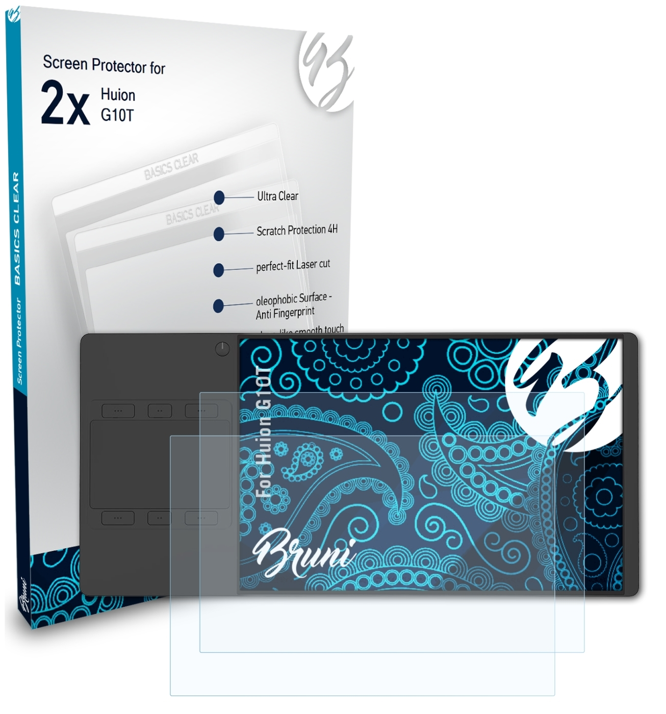 BRUNI 2x Schutzfolie(für Huion G10T) Basics-Clear