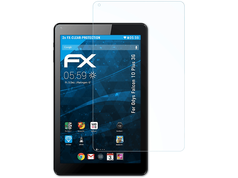 ATFOLIX 2x FX-Clear Displayschutz(für Odys Falcon 10 Plus 3G)