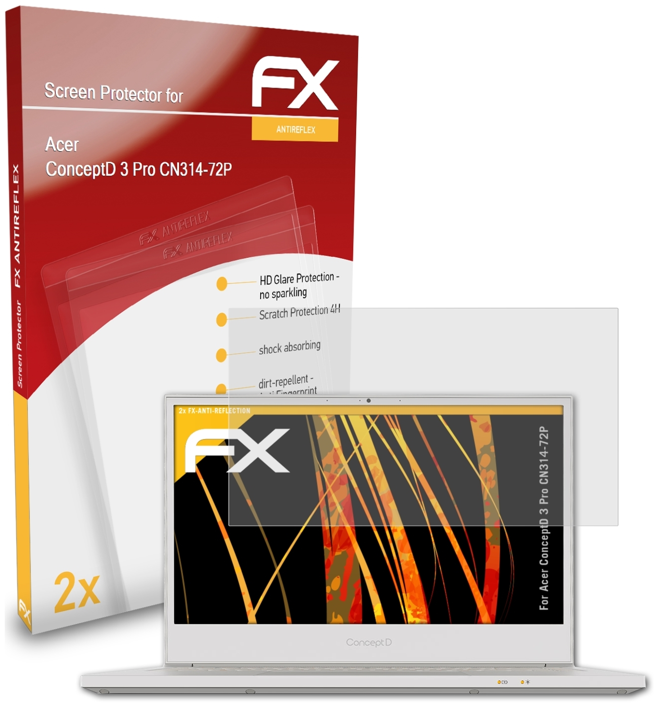 2x Pro ConceptD 3 Displayschutz(für Acer FX-Antireflex (CN314-72P)) ATFOLIX