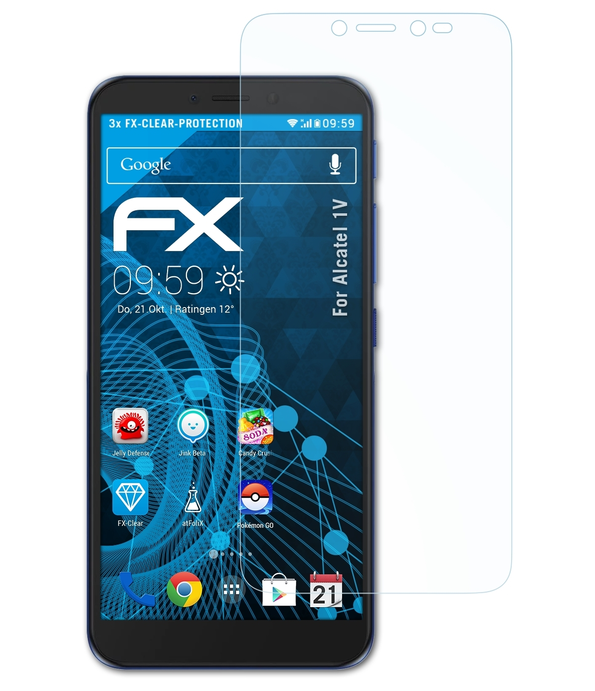 ATFOLIX 3x Alcatel Displayschutz(für 1V) FX-Clear