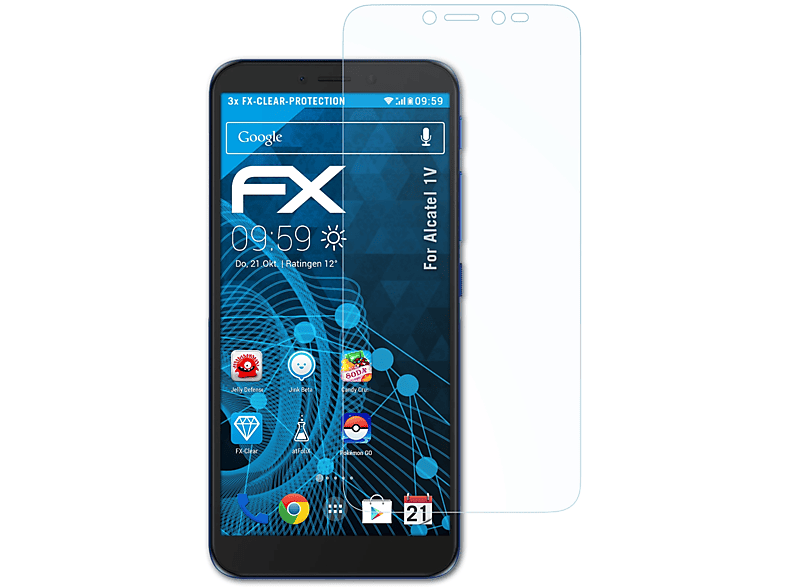 ATFOLIX 3x FX-Clear Alcatel Displayschutz(für 1V)