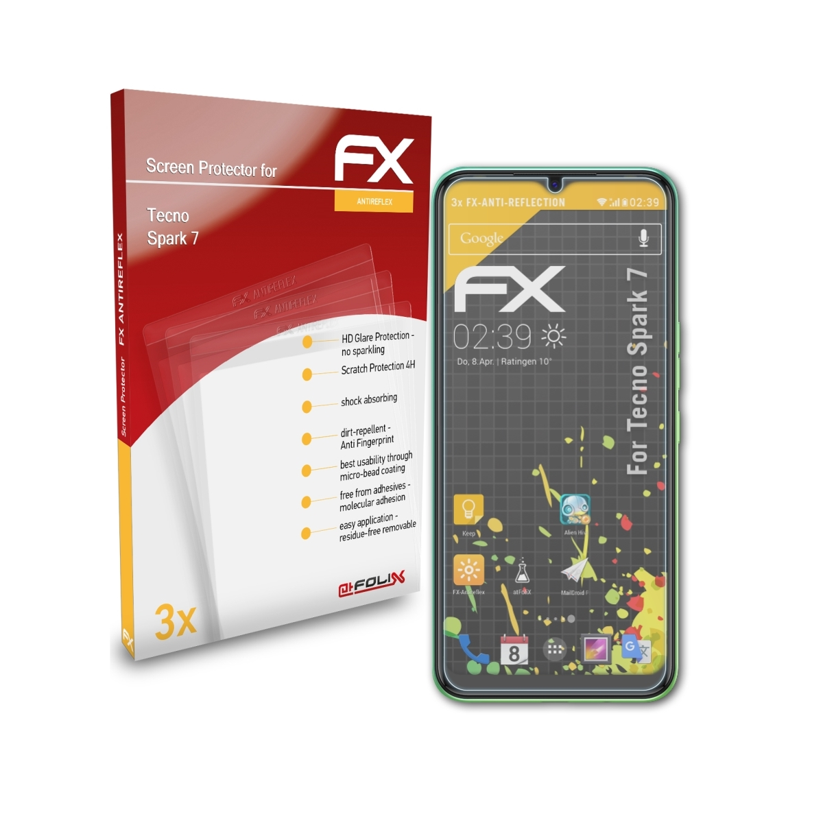 FX-Antireflex ATFOLIX Spark Displayschutz(für Tecno 7) 3x