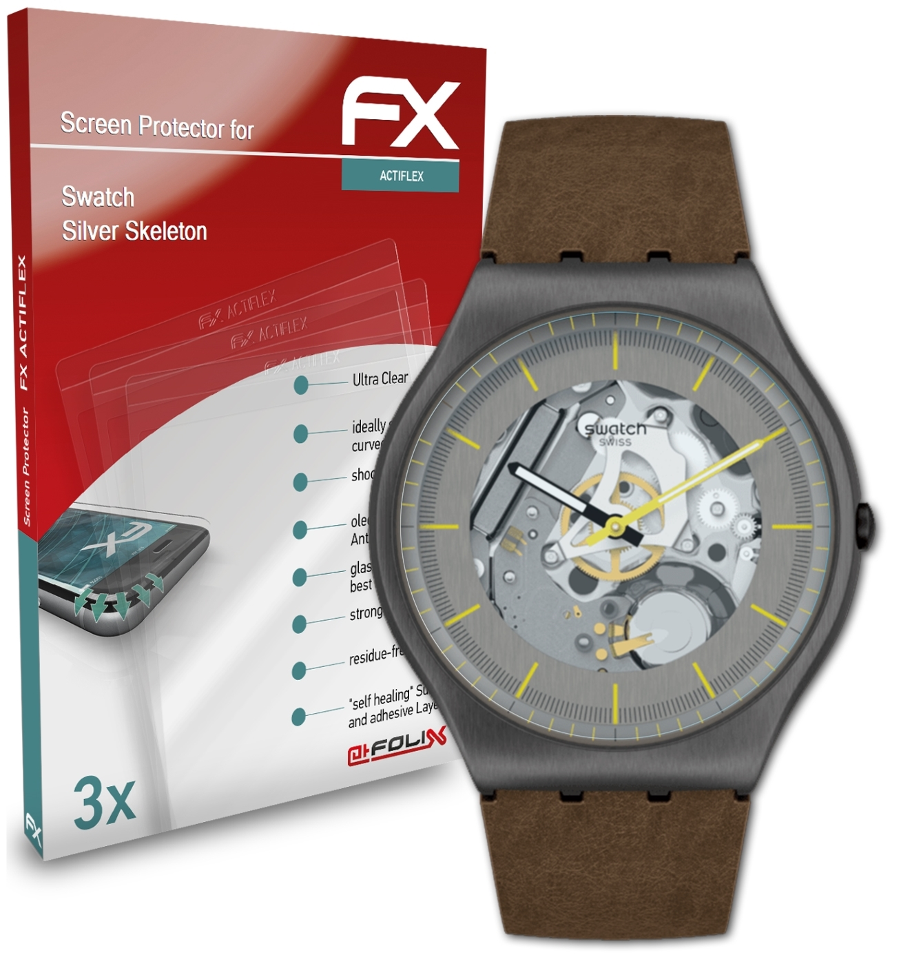 ATFOLIX 3x FX-ActiFleX Swatch Skeleton) Silver Displayschutz(für