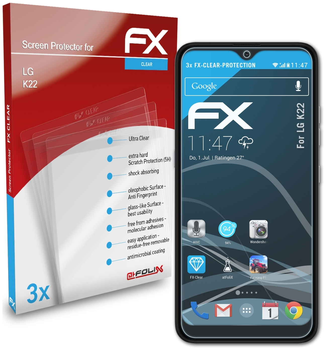 3x FX-Clear LG Displayschutz(für ATFOLIX K22)