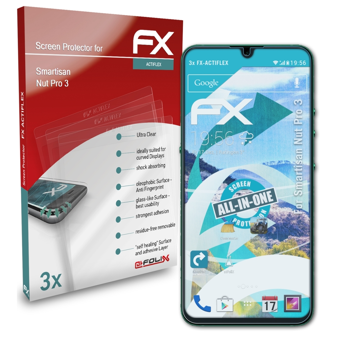 FX-ActiFleX 3) 3x ATFOLIX Displayschutz(für Pro Smartisan Nut