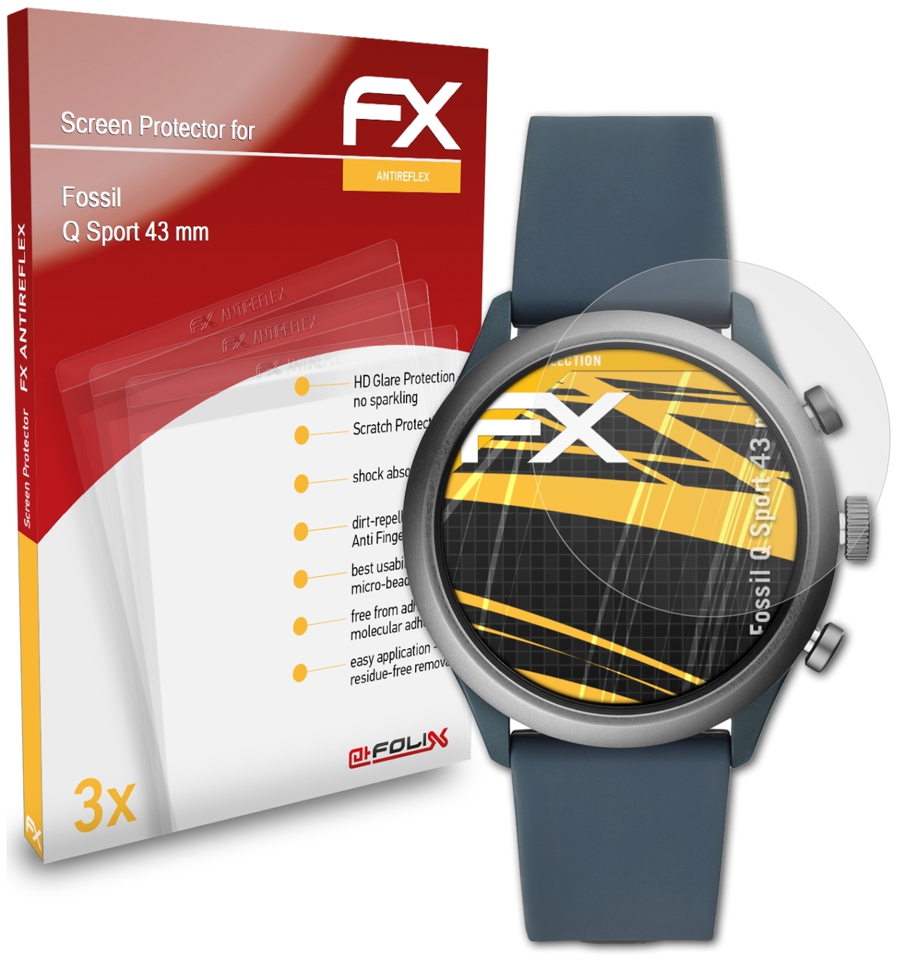 ATFOLIX FX-Antireflex Q Fossil mm)) 3x (43 Sport Displayschutz(für