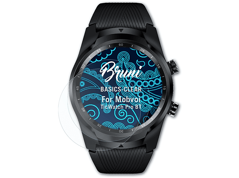 BRUNI 2x Basics-Clear Schutzfolie(für Mobvoi TicWatch Pro BT) | Smartwatch Schutzfolien & Gläser