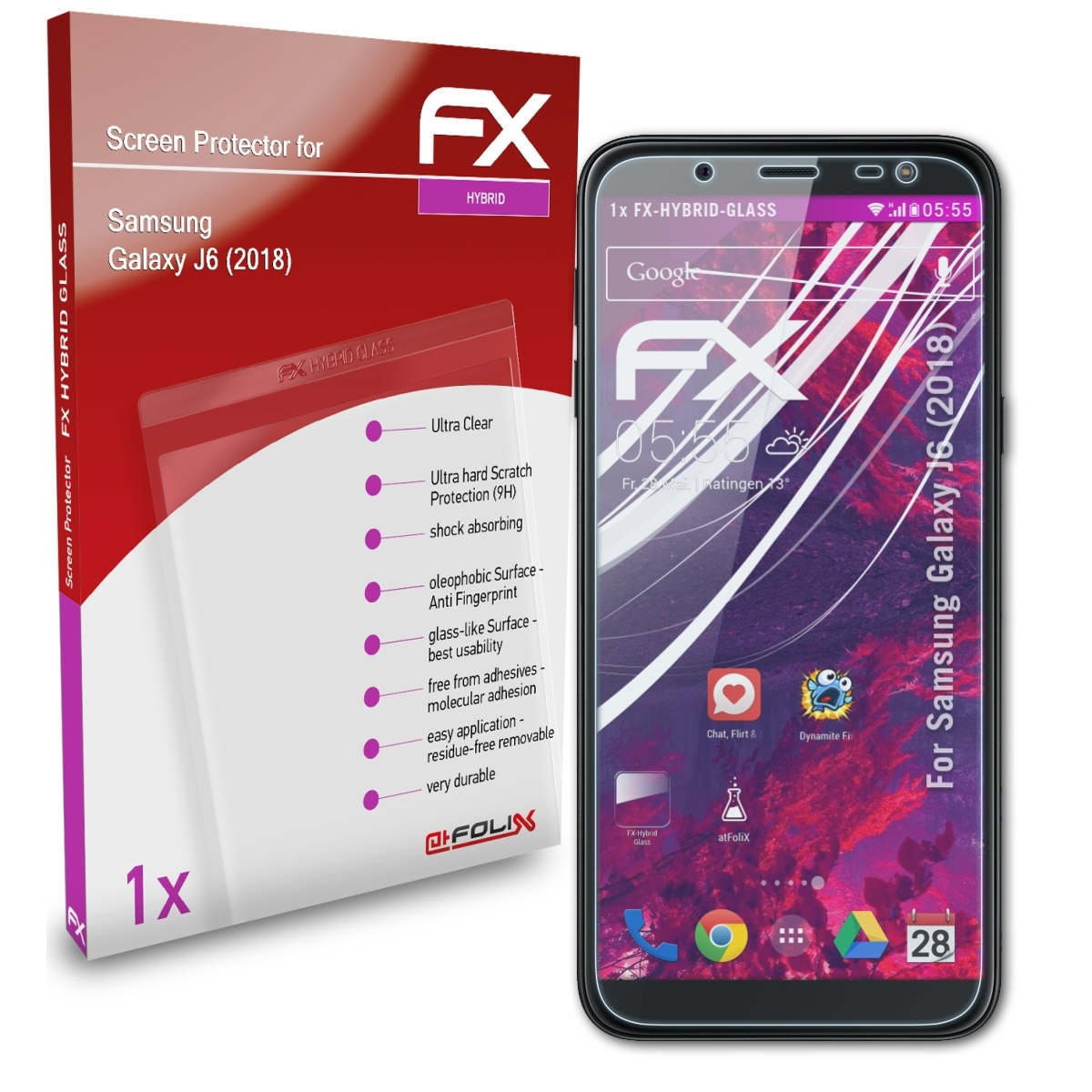 ATFOLIX FX-Hybrid-Glass J6 (2018)) Galaxy Schutzglas(für Samsung