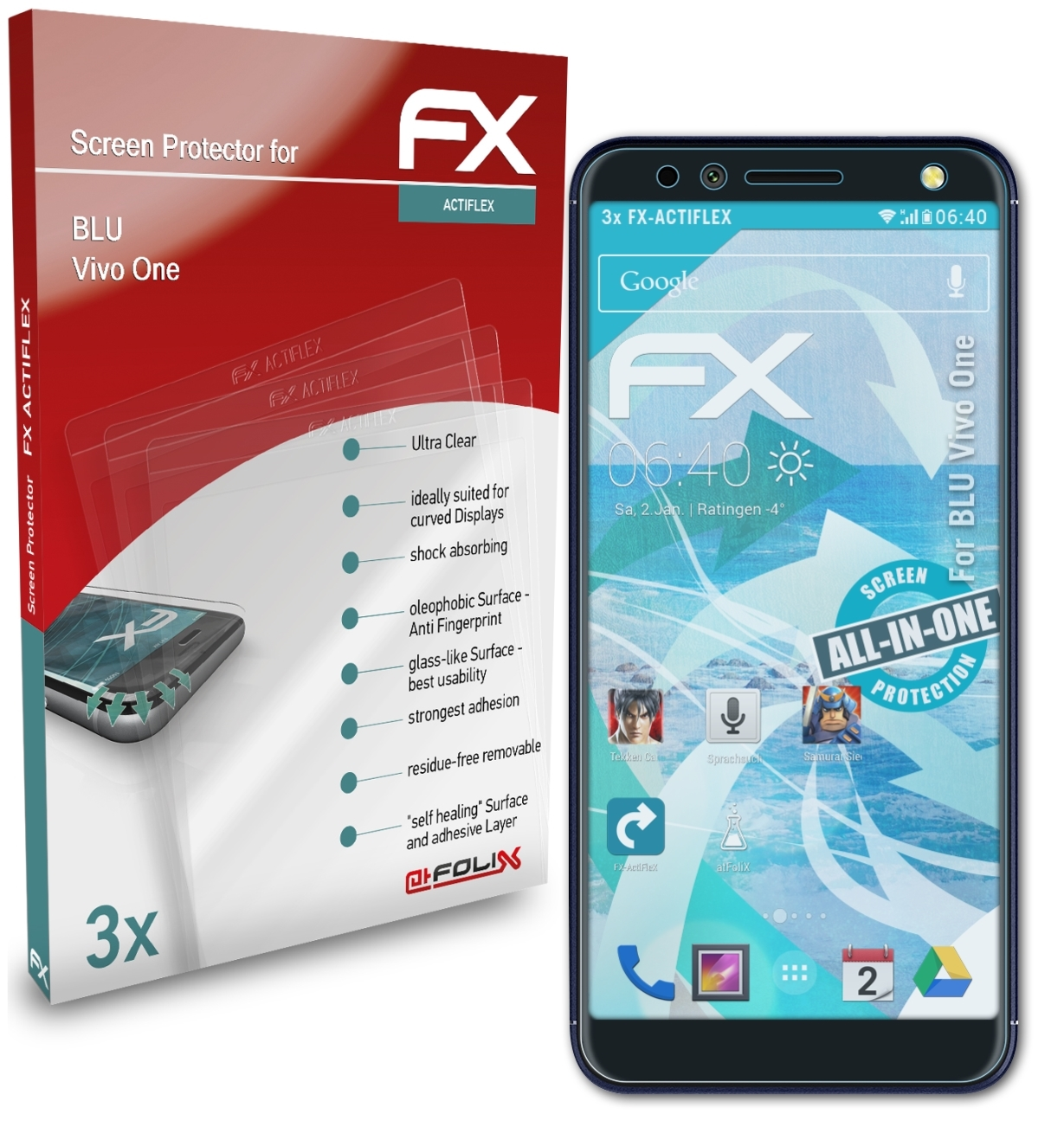 ATFOLIX 3x FX-ActiFleX Displayschutz(für BLU One) Vivo