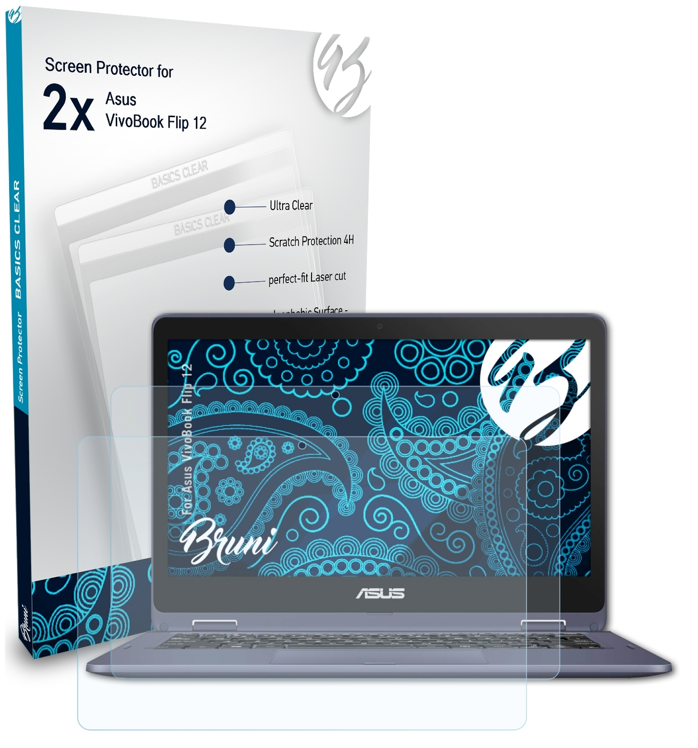 BRUNI 2x Basics-Clear Schutzfolie(für 12) Asus VivoBook Flip