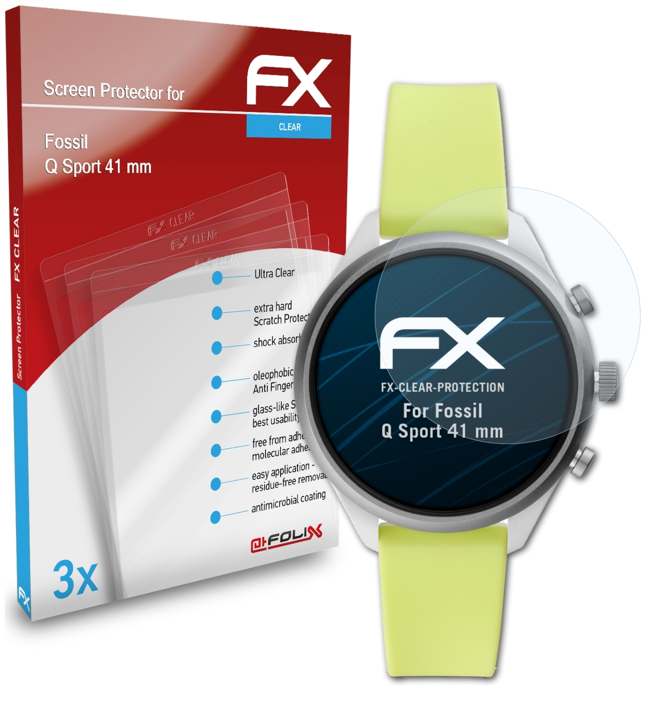 Q mm)) FX-Clear Displayschutz(für 3x ATFOLIX Fossil Sport (41