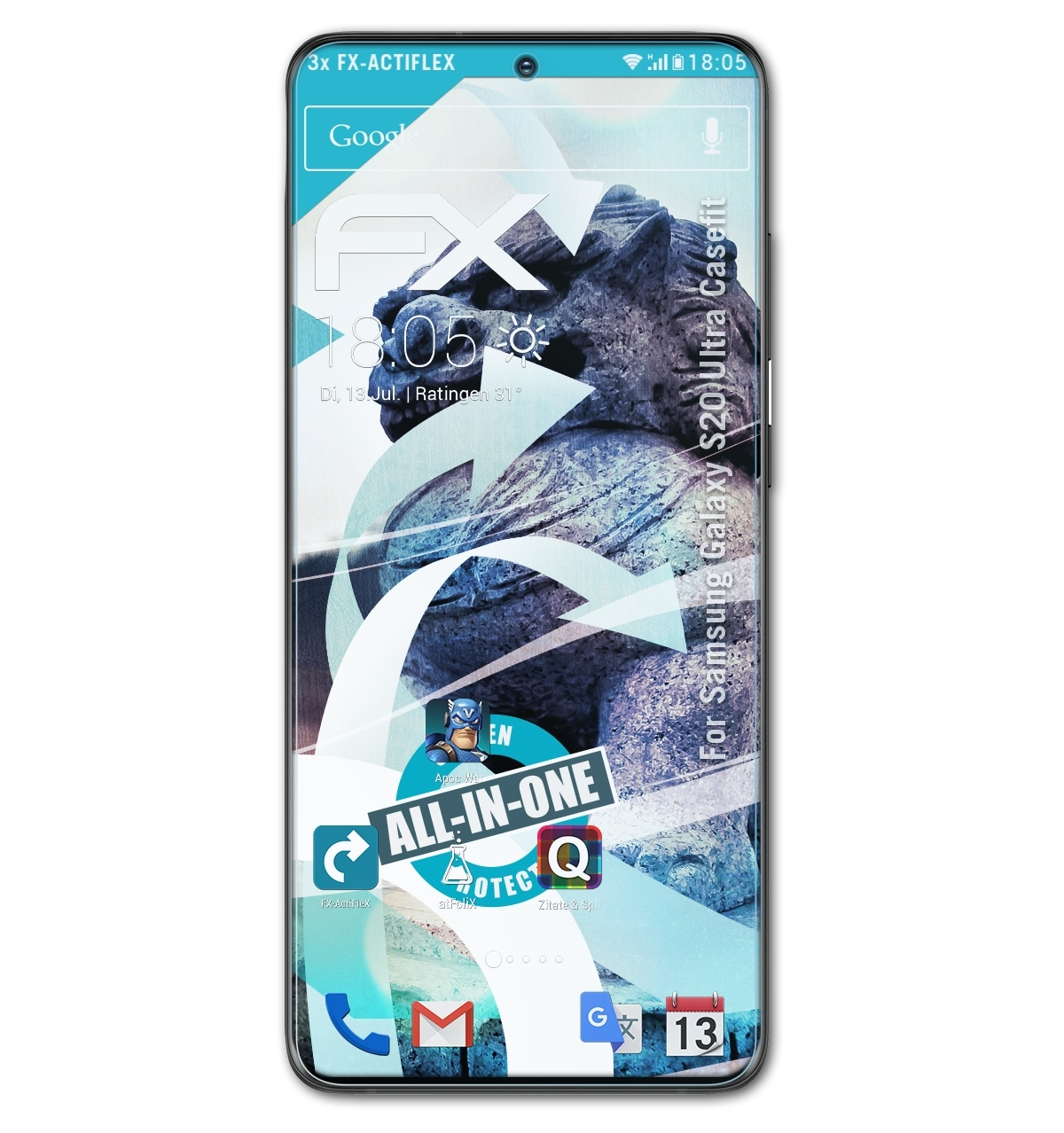 3x S20 (Casefit)) Samsung Displayschutz(für FX-ActiFleX Galaxy Ultra ATFOLIX