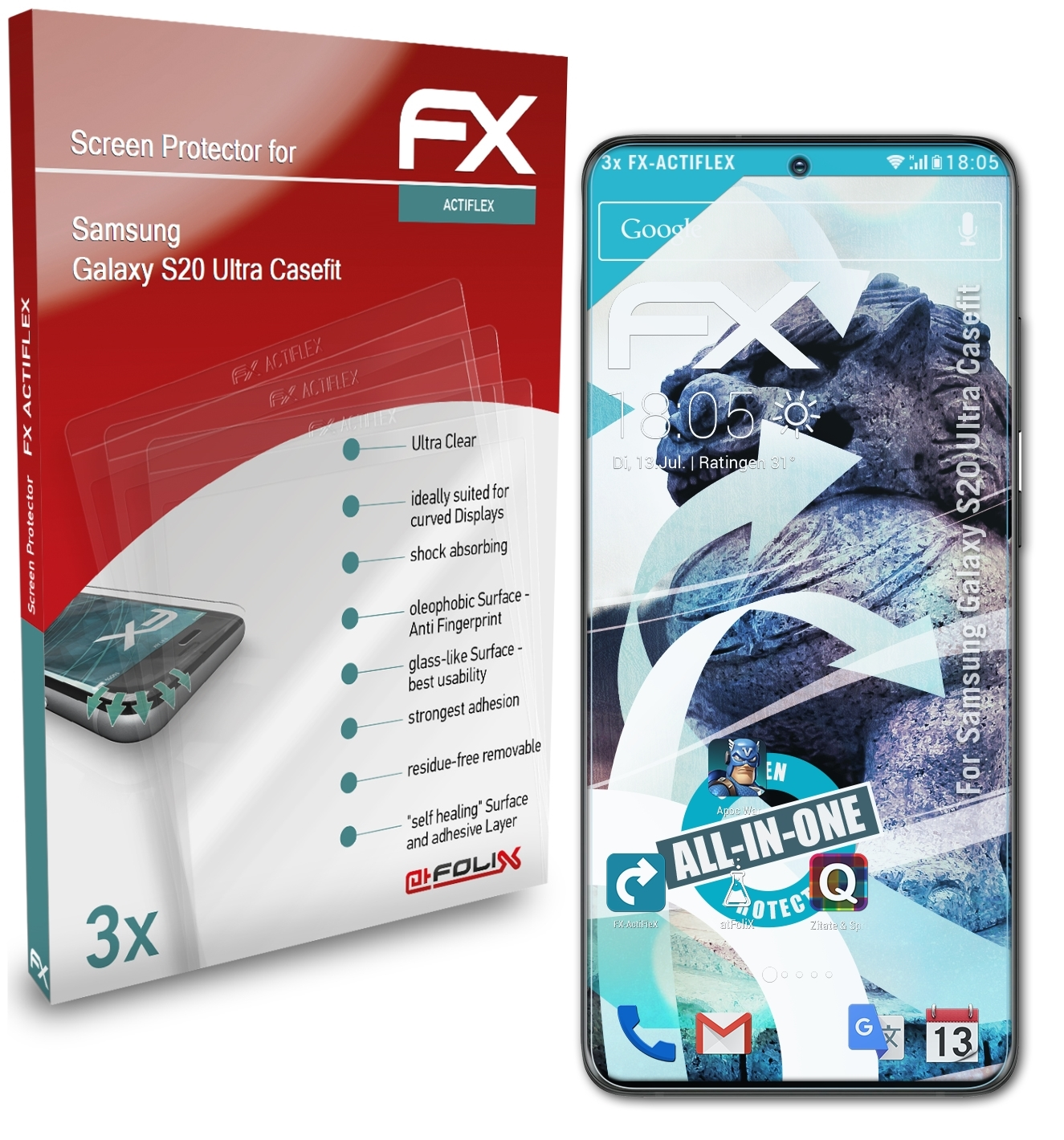ATFOLIX 3x Samsung (Casefit)) Ultra Displayschutz(für Galaxy FX-ActiFleX S20
