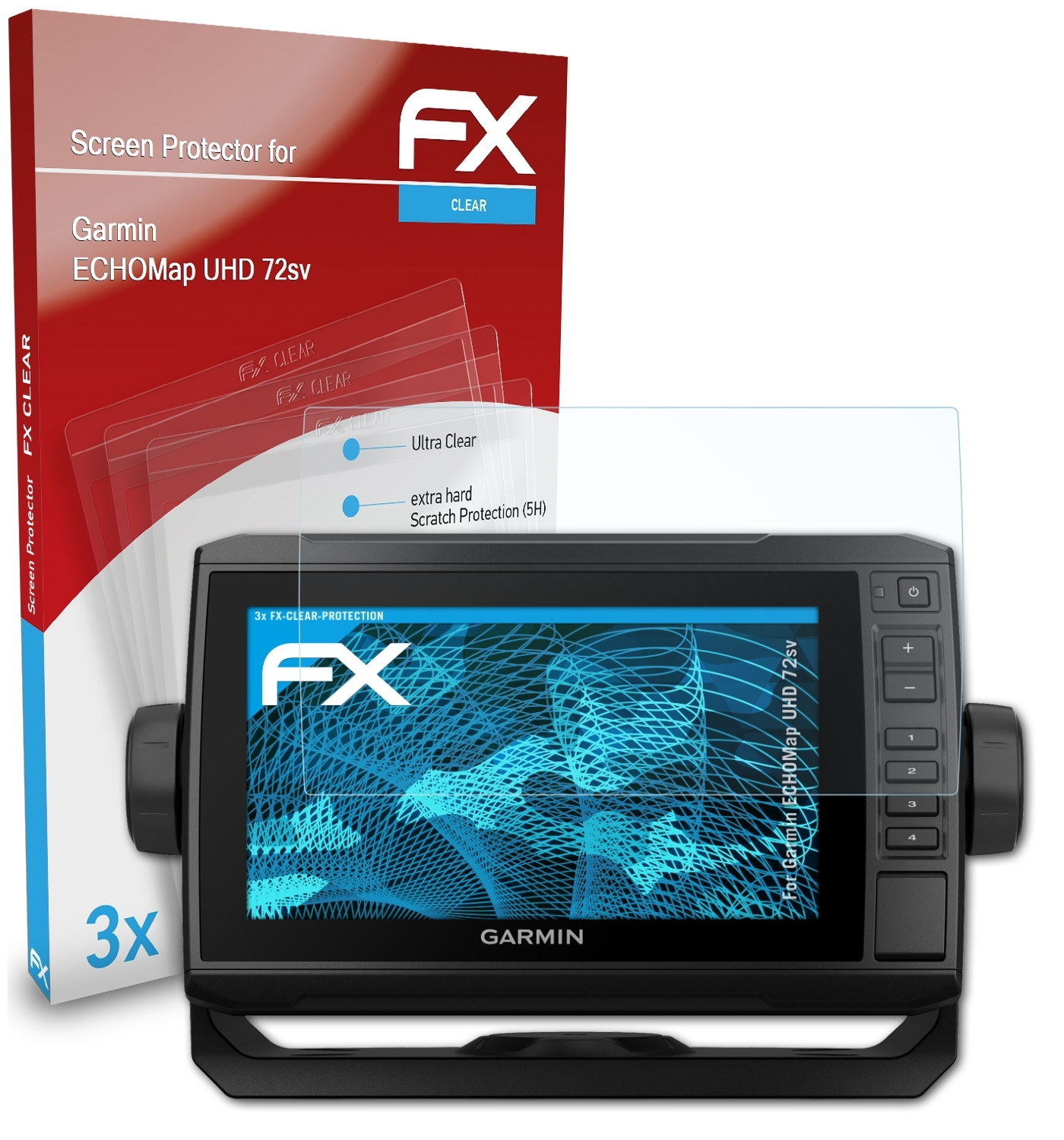ATFOLIX 3x FX-Clear Displayschutz(für UHD ECHOMap 72sv) Garmin
